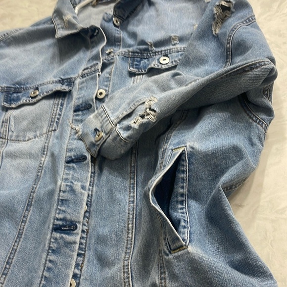 Highway Jeans blue denim Jean long jacket distressed oversized sized XL - Picture 10 of 16